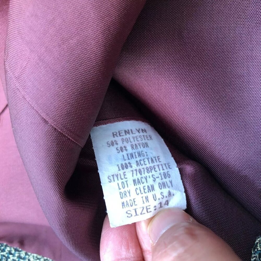 VTG 90s RENLYN New York Tweed Knit Blazer Jacket Women's 14P Green Coat … - Picture 9 of 11